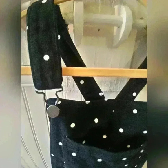 Black and White Polka Dot Denim Overalls Dress , Love First Size Large - Picture 3 of 5